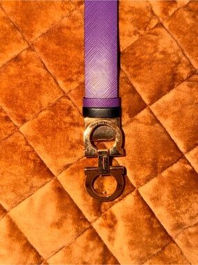 Salvatore Ferragamo Purple Leather Belt with Gold Gancini Buckle